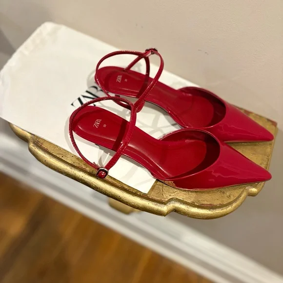 Zara Glossy Red Ankle Strap Heels - Picture 5 of 5